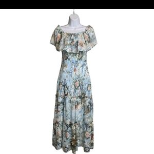 Amalfi Blue Floral Ruffle Maxi Dress